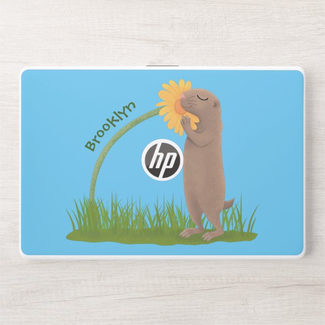 Cute prairie dog sniffing flower cartoon HP laptop skin (Front)