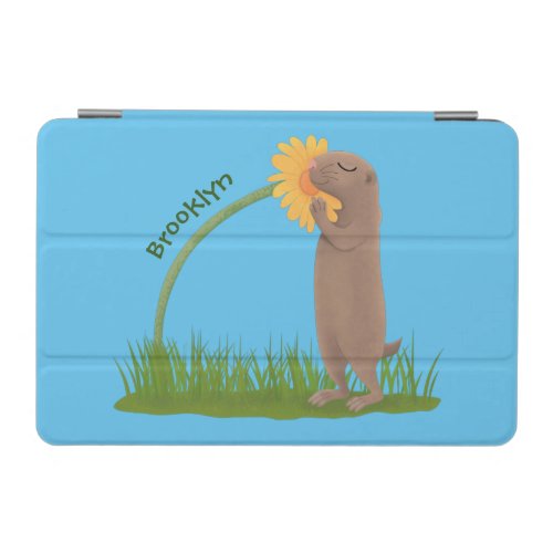 Cute prairie dog sniffing flower cartoon iPad mini cover