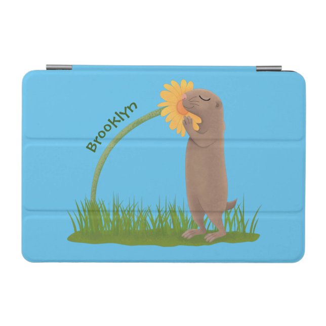 Cute prairie dog sniffing flower cartoon iPad mini cover (Horizontal)