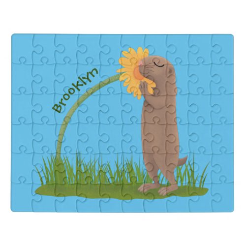 Cute prairie dog sniffing flower cartoon jigsaw puzzle