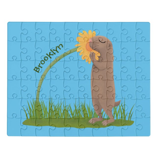 Cute prairie dog sniffing flower cartoon jigsaw puzzle (Puzzle Horizontal)
