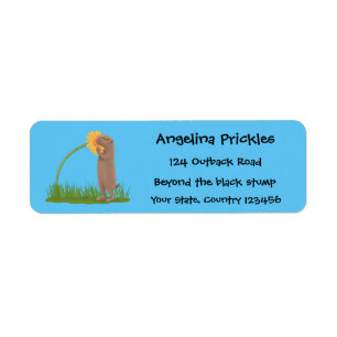 Cute prairie dog sniffing flower cartoon label