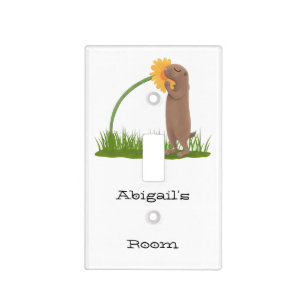 Cute prairie dog sniffing flower cartoon light switch cover