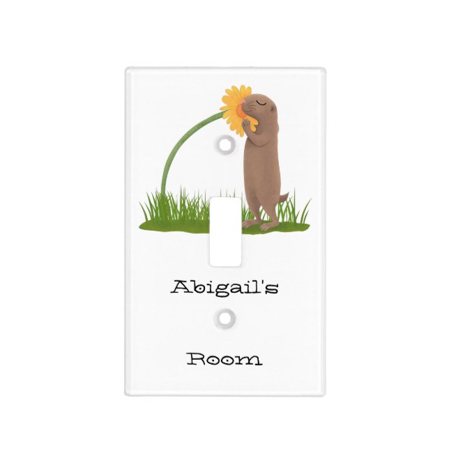 Cute prairie dog sniffing flower cartoon light switch cover (Front)