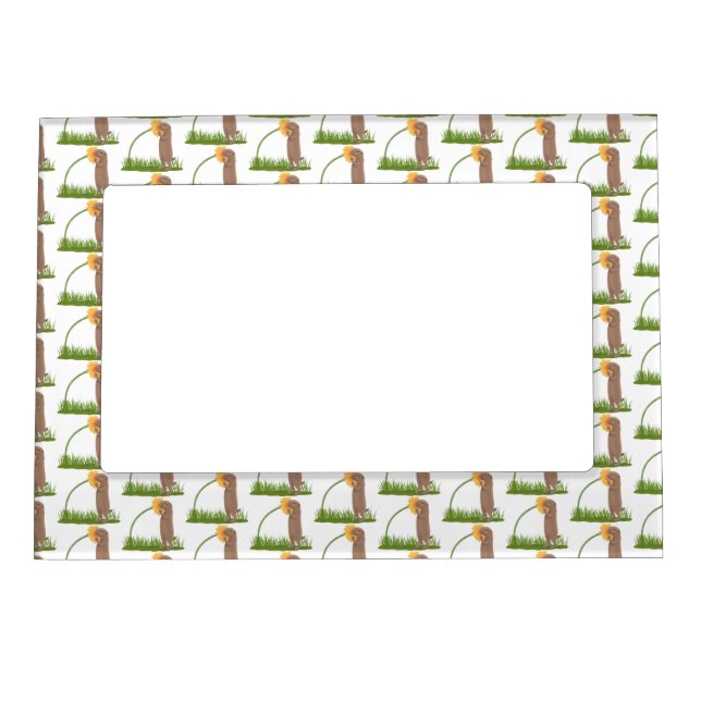 Cute prairie dog sniffing flower cartoon magnetic frame (Front)