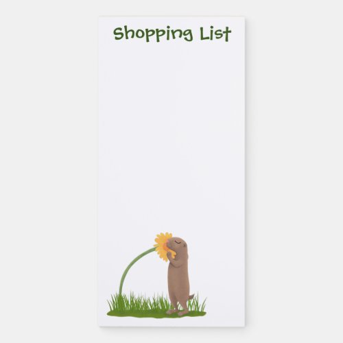 Cute prairie dog sniffing flower cartoon magnetic notepad