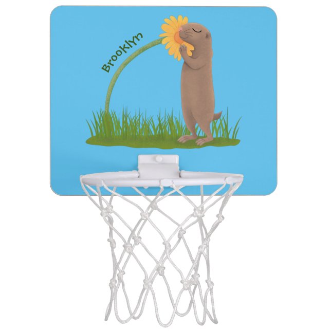Cute prairie dog sniffing flower cartoon mini basketball hoop (Front)