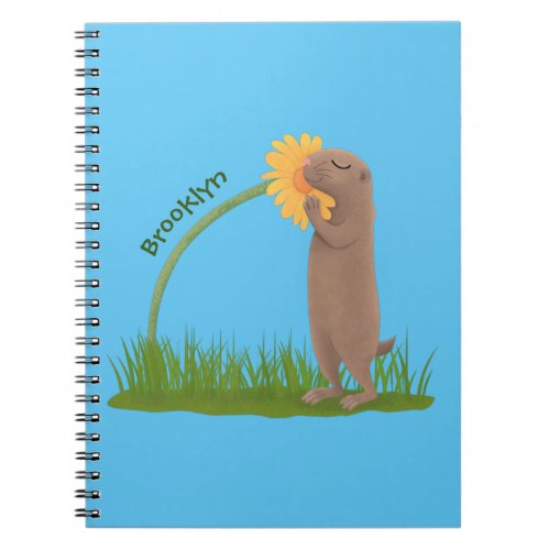 Cute prairie dog sniffing flower cartoon notebook
