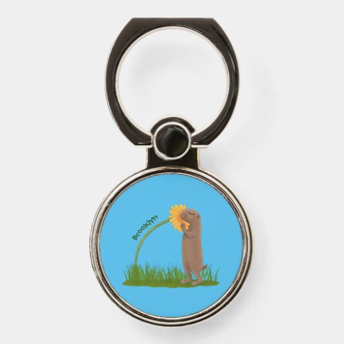 Cute prairie dog sniffing flower cartoon phone ring stand