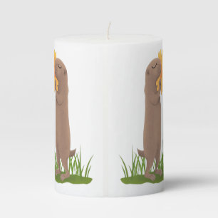 Cute prairie dog sniffing flower cartoon pillar candle