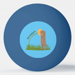 Cute prairie dog sniffing flower cartoon ping pong ball