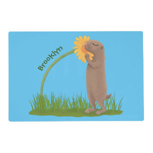 Cute prairie dog sniffing flower cartoon placemat
