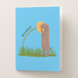 Cute prairie dog sniffing flower cartoon  pocket folder