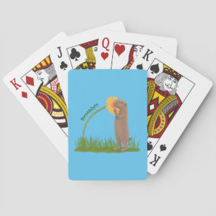 Cute prairie dog sniffing flower cartoon poker cards