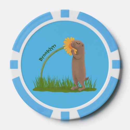 Cute prairie dog sniffing flower cartoon poker chips