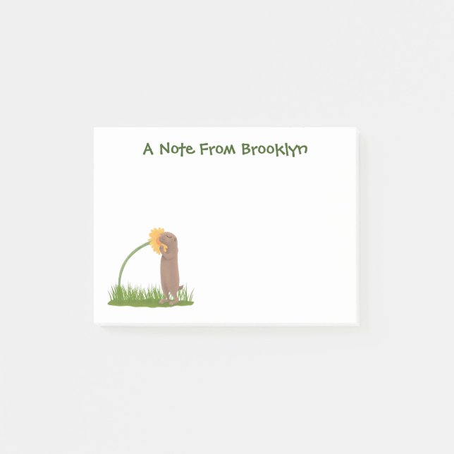 Cute prairie dog sniffing flower cartoon post-it notes (Front)