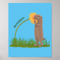 Cute prairie dog sniffing flower cartoon