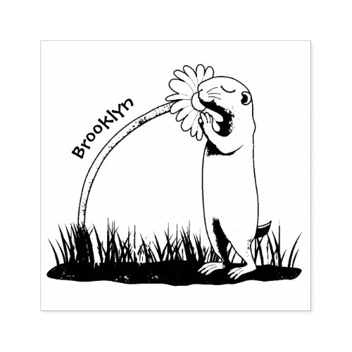 Cute prairie dog sniffing flower cartoon rubber stamp