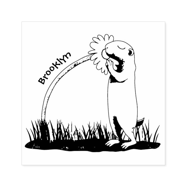 Cute prairie dog sniffing flower cartoon rubber stamp (Imprint)