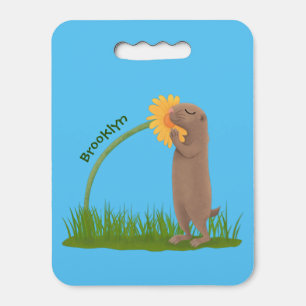 Cute prairie dog sniffing flower cartoon seat cushion