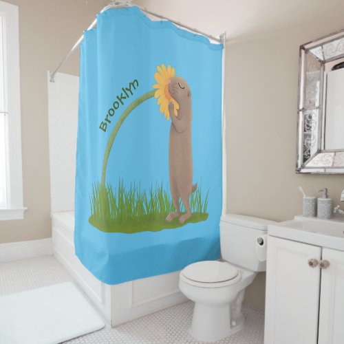 Cute prairie dog sniffing flower cartoon shower curtain