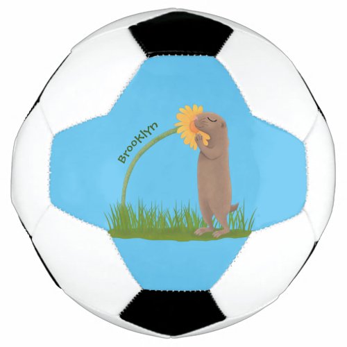 Cute prairie dog sniffing flower cartoon soccer ball