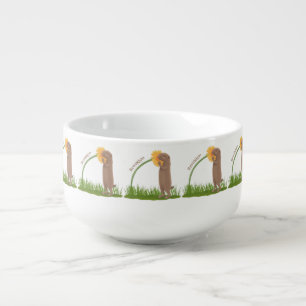 Cute prairie dog sniffing flower cartoon soup mug