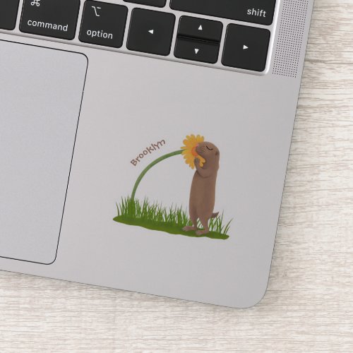 Cute prairie dog sniffing flower cartoon sticker