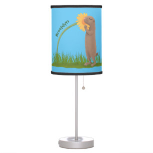 Cute prairie dog sniffing flower cartoon table lamp