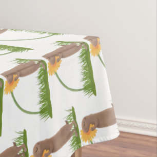 Cute prairie dog sniffing flower cartoon tablecloth