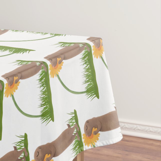 Cute prairie dog sniffing flower cartoon tablecloth (In Situ)