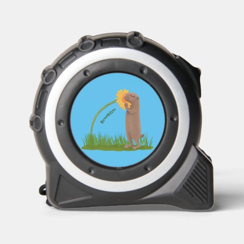 Cute prairie dog sniffing flower cartoon tape measure