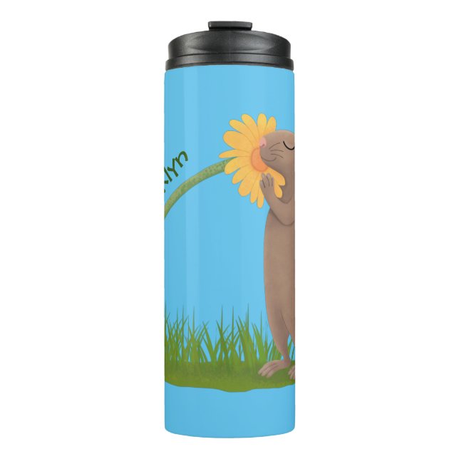 Cute prairie dog sniffing flower cartoon thermal tumbler (Front)
