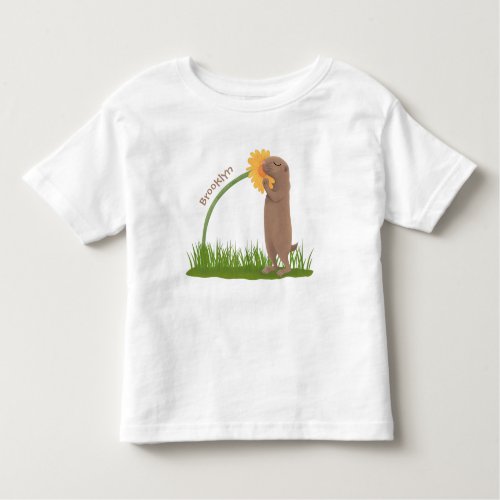 Cute prairie dog sniffing flower cartoon toddler t_shirt