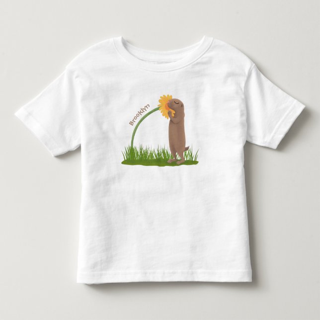 Cute prairie dog sniffing flower cartoon toddler t-shirt (Front)