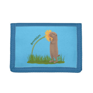 Cute prairie dog sniffing flower cartoon tri-fold wallet