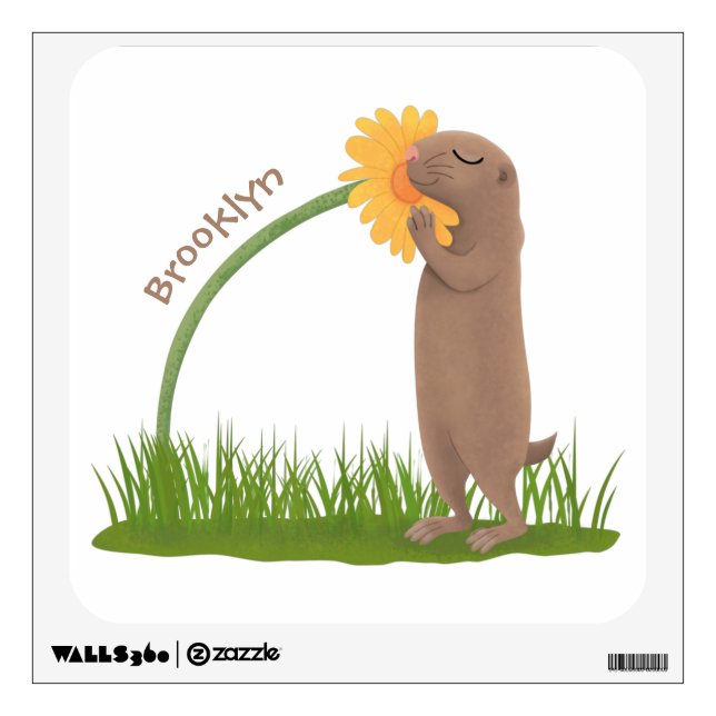 Cute prairie dog sniffing flower cartoon  wall decal (Front)