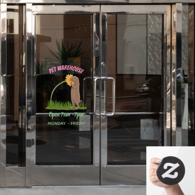 Cute prairie dog sniffing flower cartoon window cling (Office Door)