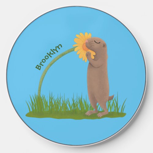 Cute prairie dog sniffing flower cartoon wireless charger 