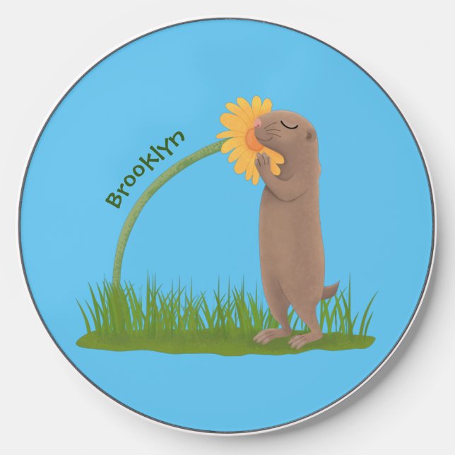 Cute prairie dog sniffing flower cartoon wireless charger  (Front)