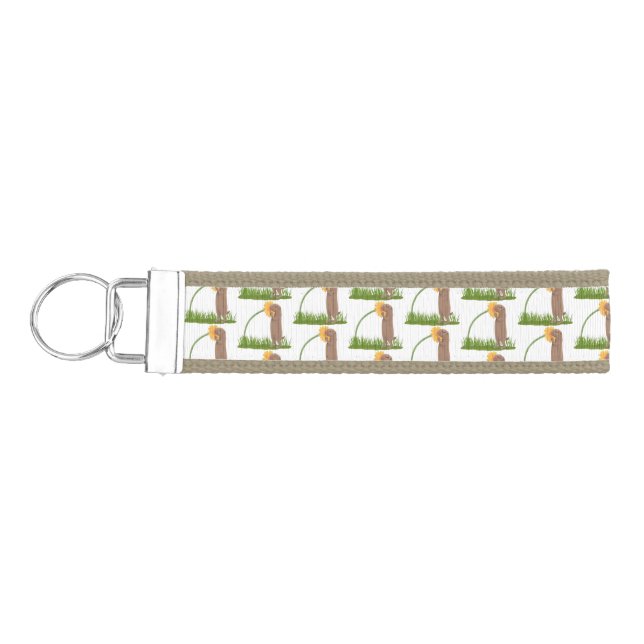 Cute prairie dog sniffing flower cartoon wrist keychain (Keys on Left)