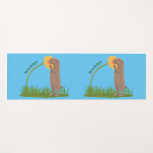 Cute prairie dog sniffing flower cartoon yoga mat