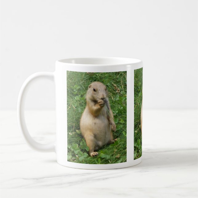 Cute Prairie Dog Standing in the Grass Eating Coffee Mug (Left)