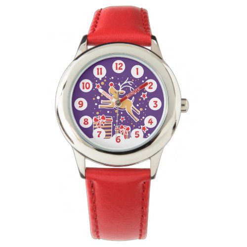 Cute prancing reindeer simple numbered kids watch