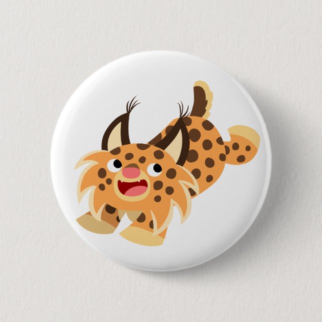 Cute Prankish Cartoon Bobcat Button Badge (Front)