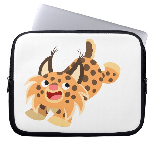 Cute Prankish Cartoon Bobcat Laptop Sleeve (Front)