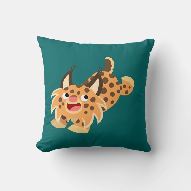 Cute Prankish Cartoon Bobcat Pillow (Front)