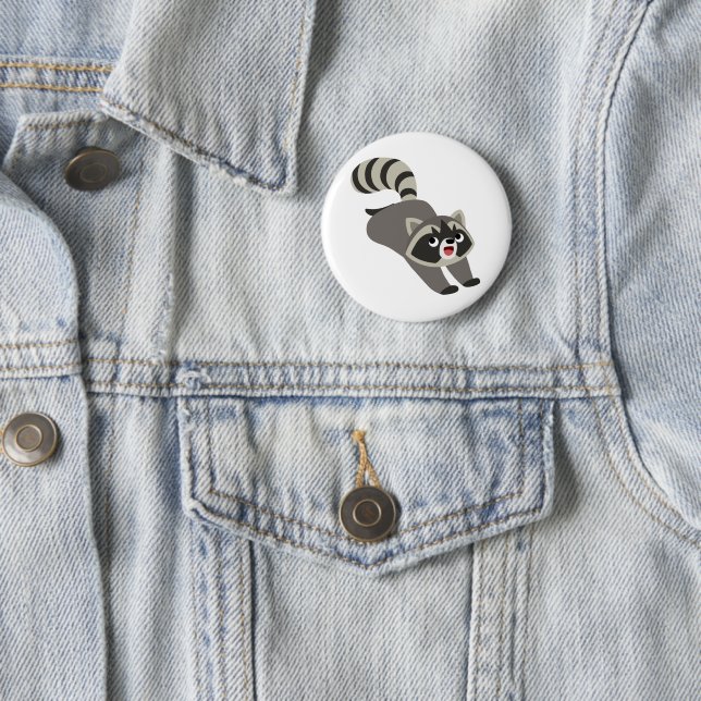 Cute Prankish Cartoon Raccoon Button (In Situ)