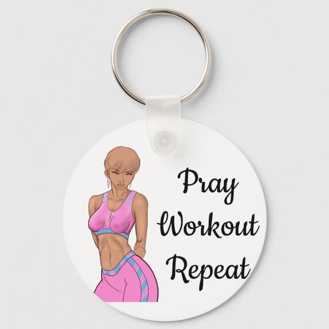 Cute Pray Workout Repeat Keychain (Front)