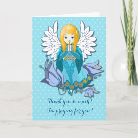 Cute Praying Angel Girl. Cartoon Illustration Card